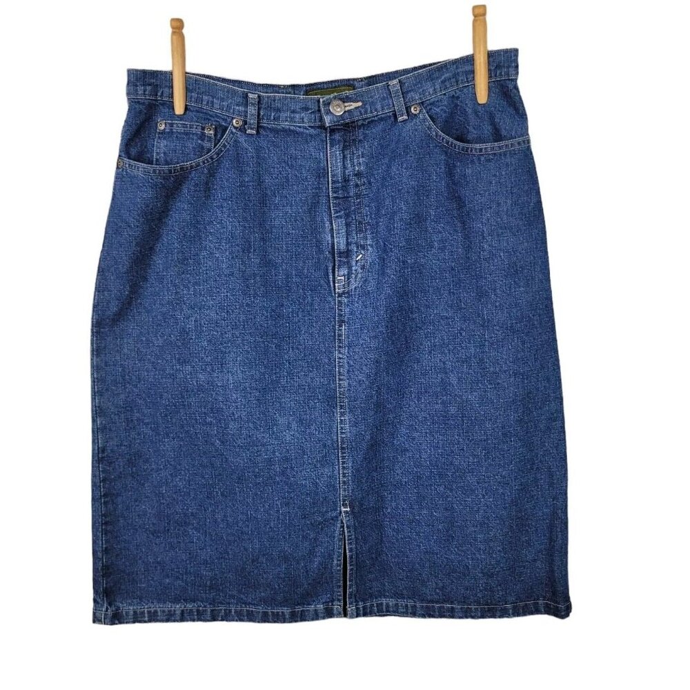 Vintage Y2K Eddie Bauer Skirt Size 14 casual pockets Denim Blue Jean Above Knee